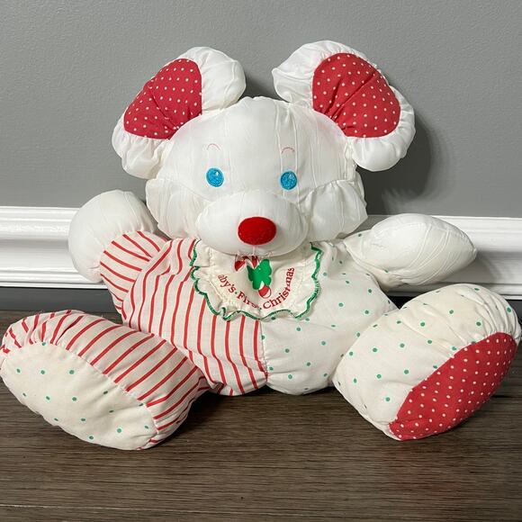Vintage 1990 Fisher Price‎ Puffalumps Baby’s First Christmas Mouse - Picture 1 of 5